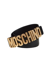 Moschino - Crystal Moschino Gold Letter Belt Girls Love Bling - 099174 - Black