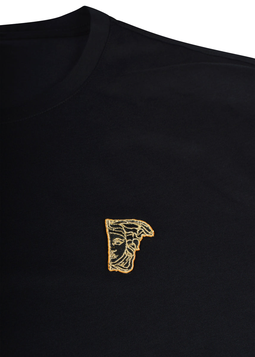 Versace Collection Classic Long Sleeve Iconic Half Medusa T-Shirt 097001 V800491R Black Gold