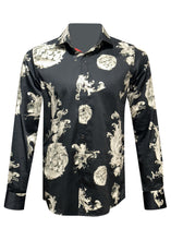 Guide London - Slim Fit Long Sleeves Lion Baroque Shirt - 400236 - Navy