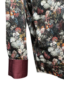 Guide London - Blossom Pattern Long Sleeves Shirt - 400241 - Black Burgundy