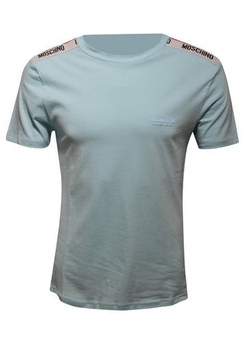 Moschino - Short Sleeve Crew T-Shirt Multi Colour Tape Shoulder - 400177 - Sky
