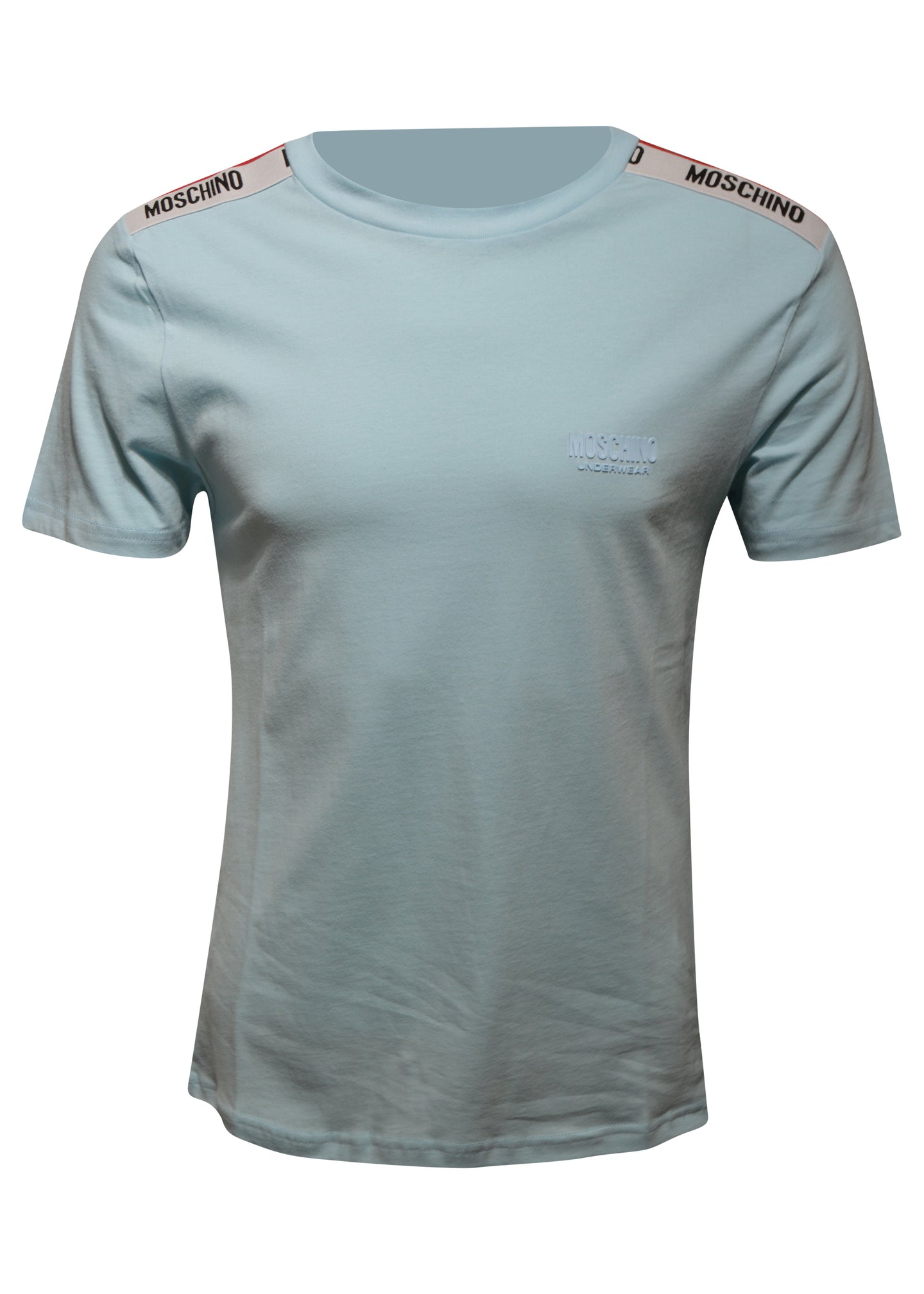 Moschino - Short Sleeve Crew T-Shirt Multi Colour Tape Shoulder - 400177 - Sky