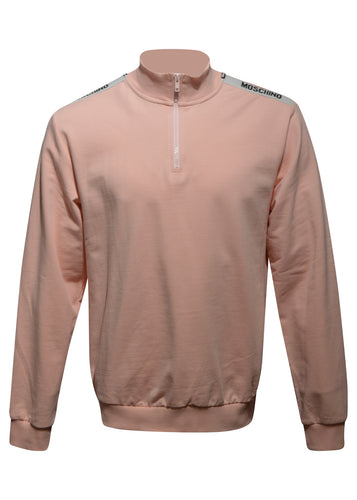 Moschino - Quarter Zip Funnel Neck Tape Detail On Shoulders Sweatshirt - 300016 - Pink