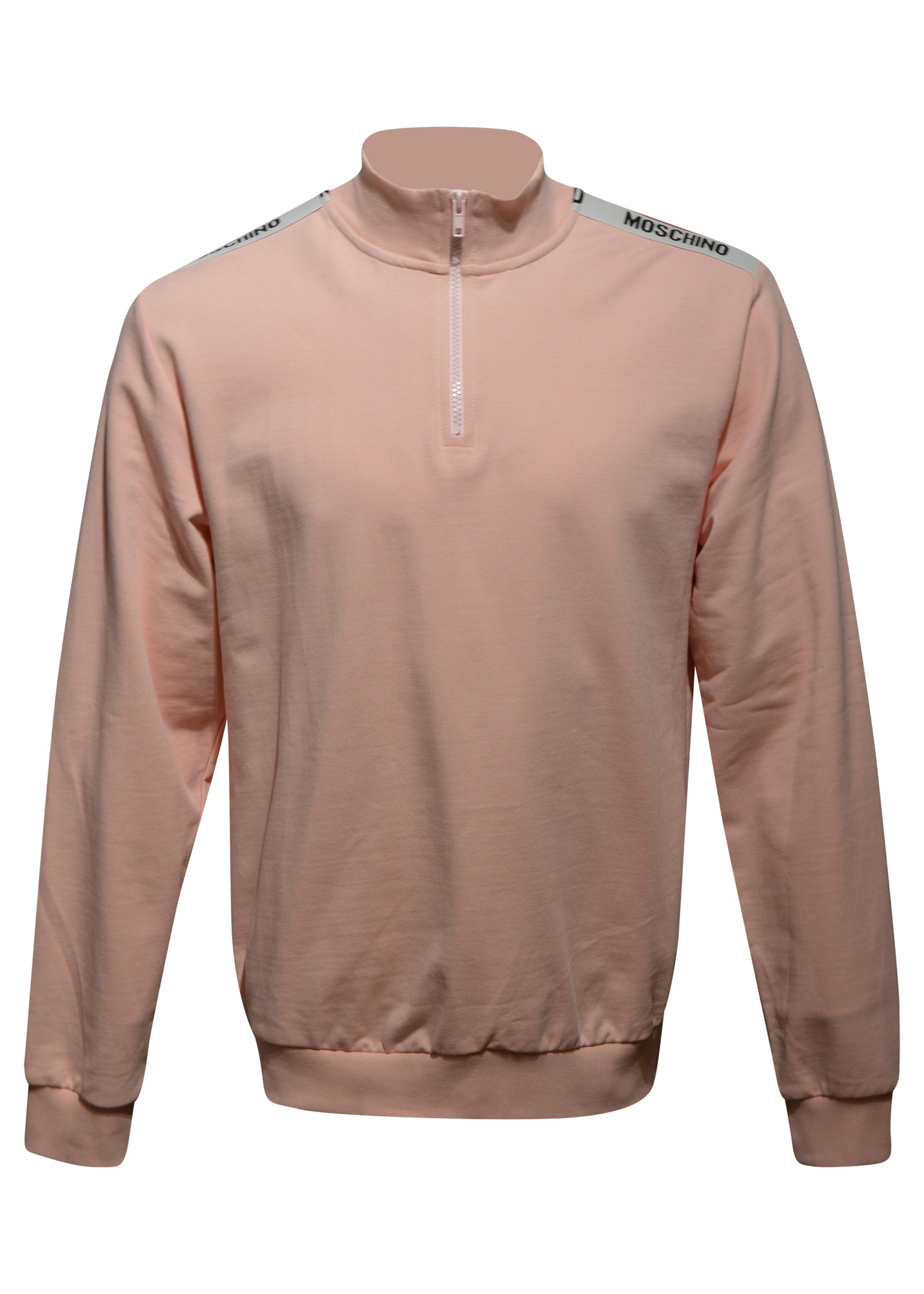 Moschino - Quarter Zip Funnel Neck Tape Detail On Shoulders Sweatshirt - 300016 - Pink