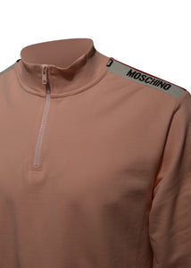 Moschino - Quarter Zip Funnel Neck Tape Detail On Shoulders Sweatshirt - 300016 - Pink