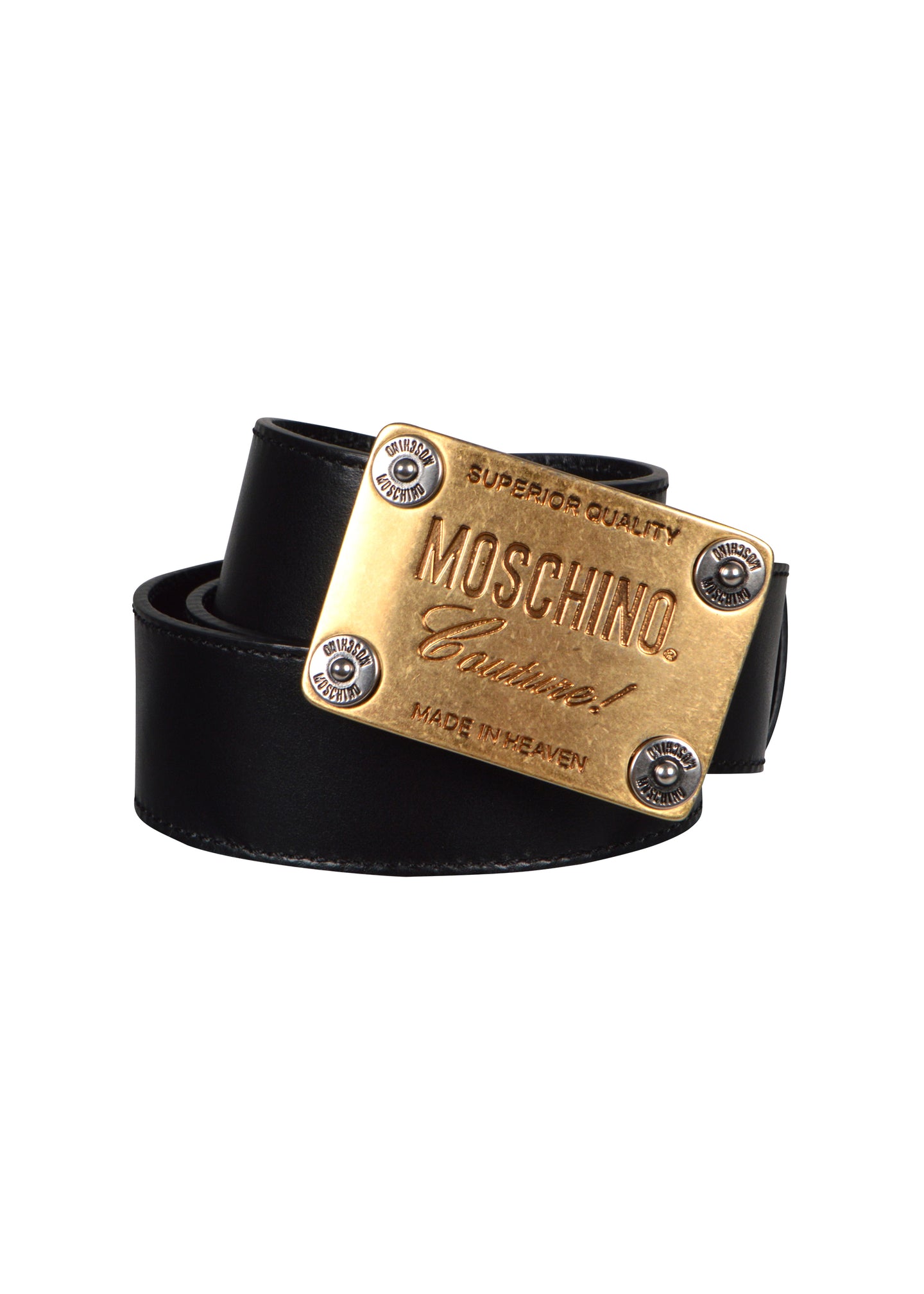 Moschino - Gold Plaque Buckle Moschino Couture Logo Leather Belt - A8011 - 099173 -Black