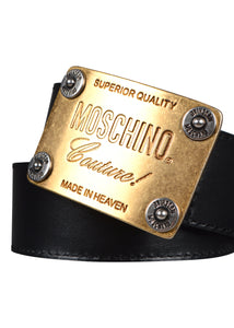 Moschino - Gold Plaque Buckle Moschino Couture Logo Leather Belt - A8011 - 099173 -Black