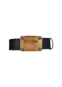 Moschino - Gold Plaque Buckle Moschino Couture Logo Leather Belt - A8011 - 099173 -Black