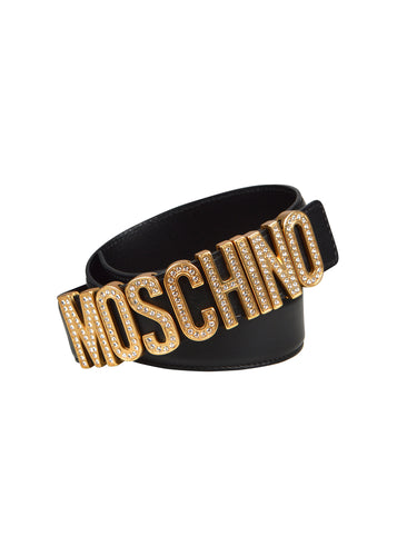 Moschino - Crystal Moschino Gold Letter Belt Girls Love Bling - 099174 - Black