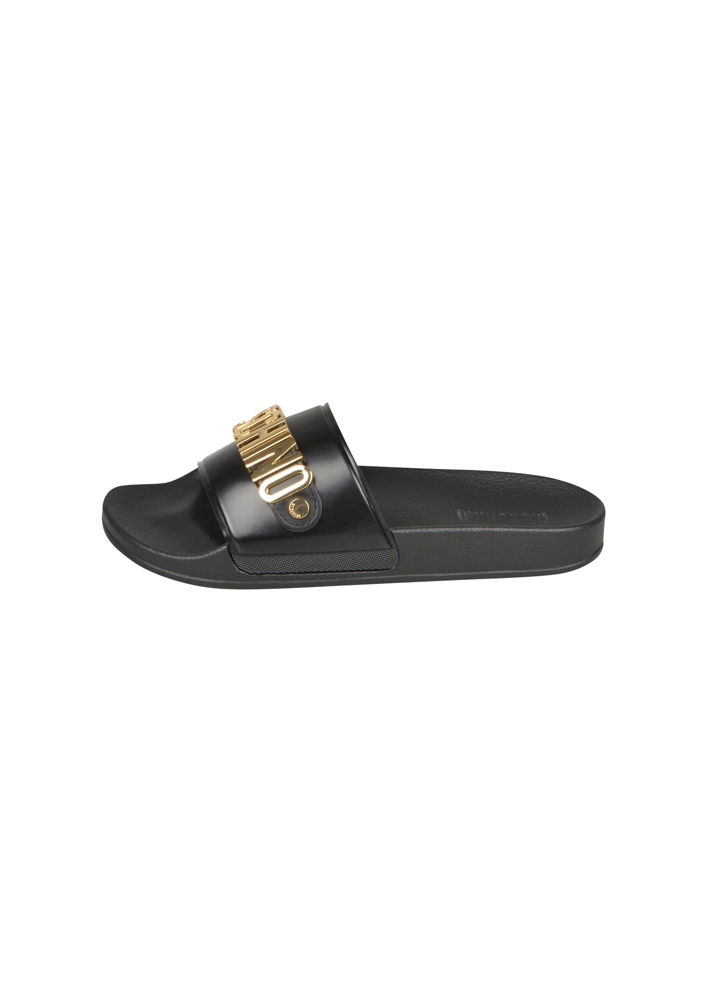 Moschino - Pool Sliders Heavy Metal MOSCHINO Gold Lettering on strap - 200310 - Black Gold