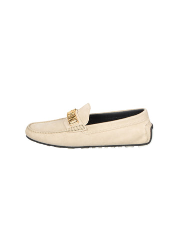 Moschino - Suede Driving Shoe Loafer Gold Finish Letters On Front - 099129 - Beige