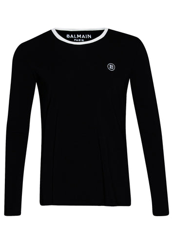 Balmain - Embroidered Iconic B on Chest Long Sleeve Crew Neck T-Shirt - 100157 - Black