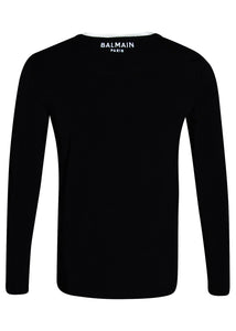 Balmain - Embroidered Iconic B on Chest Long Sleeve Crew Neck T-Shirt - 100157 - Black