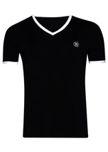 Balmain - Short Sleeve V Neck T-Shirt Iconic B Embroidered on Chest Balmain Paris Back - 099036 - Black