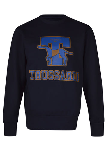 Trussardi-Crew Neck Sweatshirt , Iconic Collegiate Trussardi Logo - 100329 - Navy