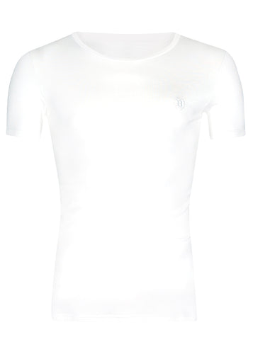 Balmain - Crewneck Short Sleeve  T Shirt Self Embroidered B on Chest Balmain PARIS on Back - 099034 - White