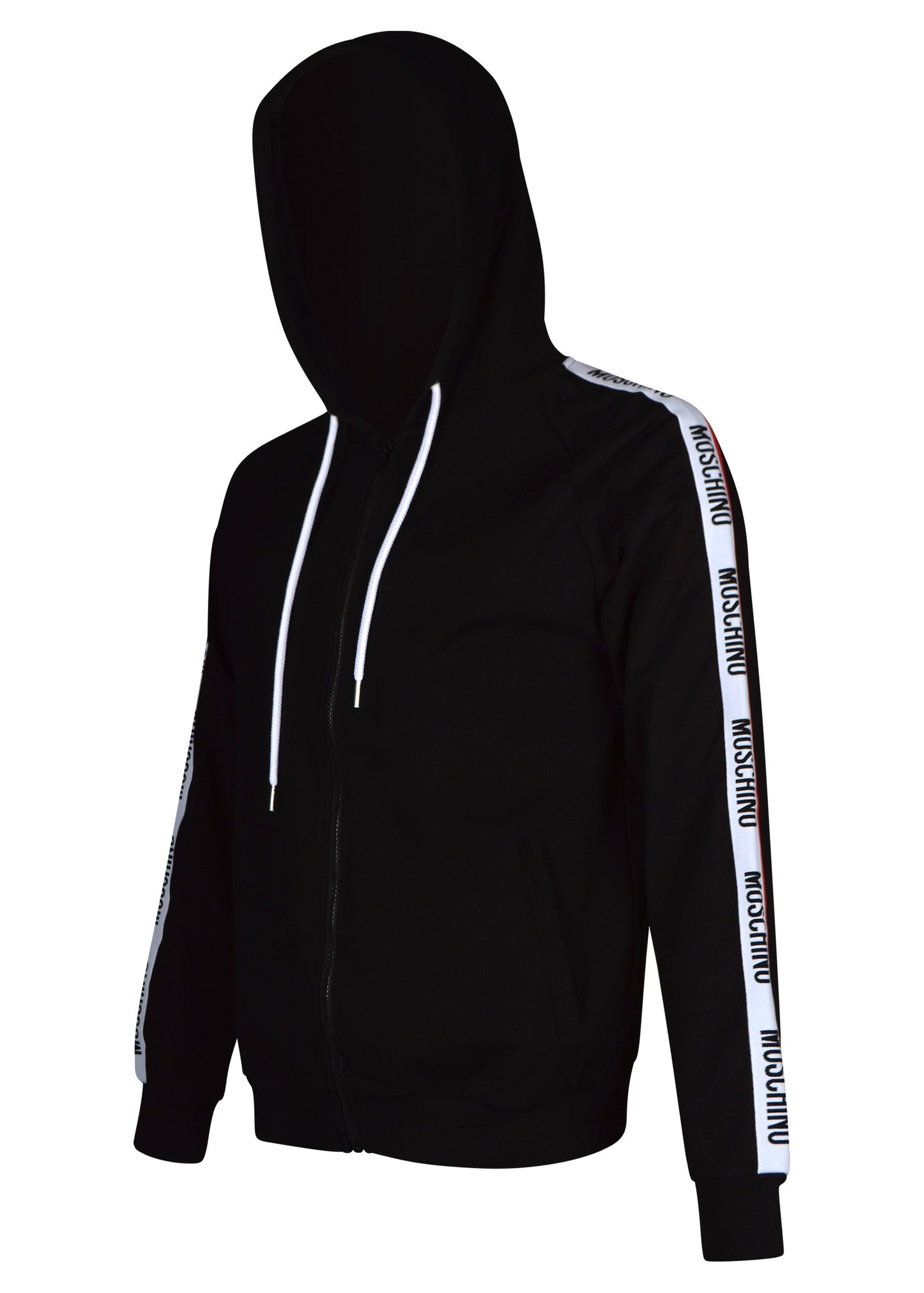Moschino - Tape Arm Detail Zip Through Hooded Track Jacket - 200067 - Black