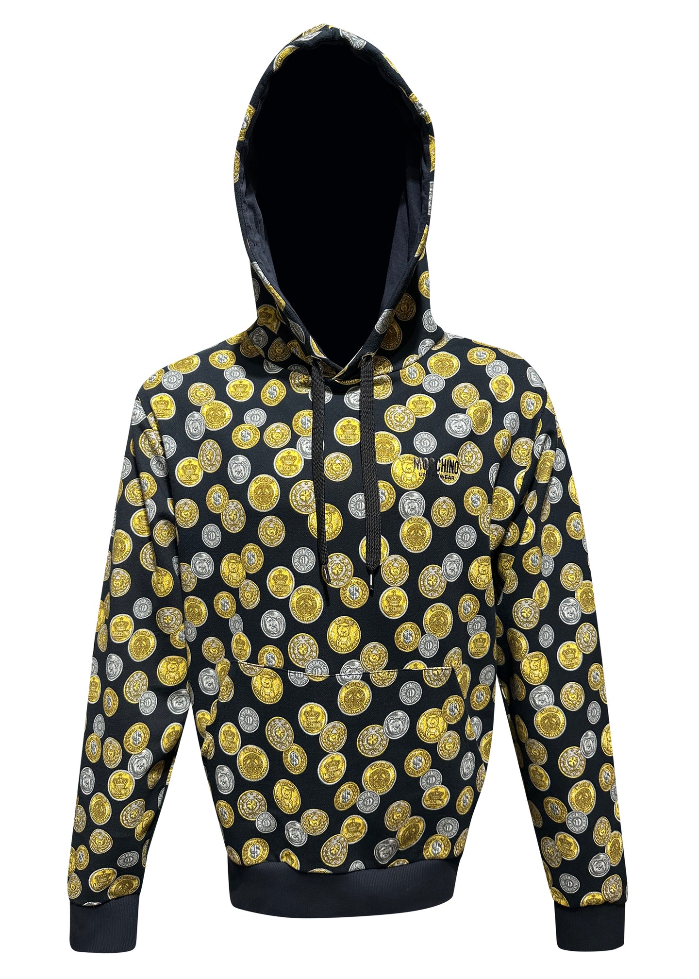 Moschino Track -Moschino Bear Coin Allover Print Hoodie - 4009366 - Black Gold