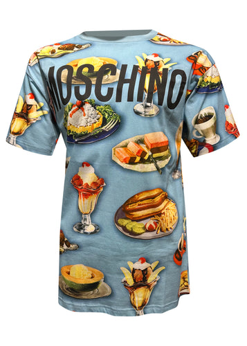 Moschino Couture - Vintage Fast Food Allover Print T-Shirt - 300051 - Sky