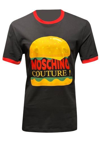 Moschino Couture - Contrast Neck Moschino Burger Print T-Shirt - 300066 - Black