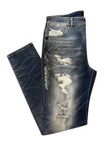 RH45 - Ventura Rip And Repair Snake Patch Detail Jeans - 300294 - Blue