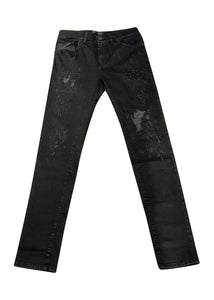 RH45 - Leather Snake Patch Detail Rips Repair Jeans - 300231 - Black
