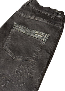 RH45 - Leather Snake Patch Detail Rips Repair Jeans - 300231 - Black