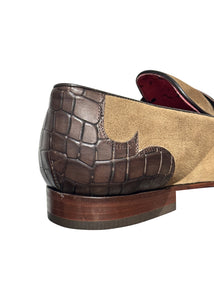 Jeffery West - Suede Mock Croc Penny Loafer Shoe - 097371 - Brown