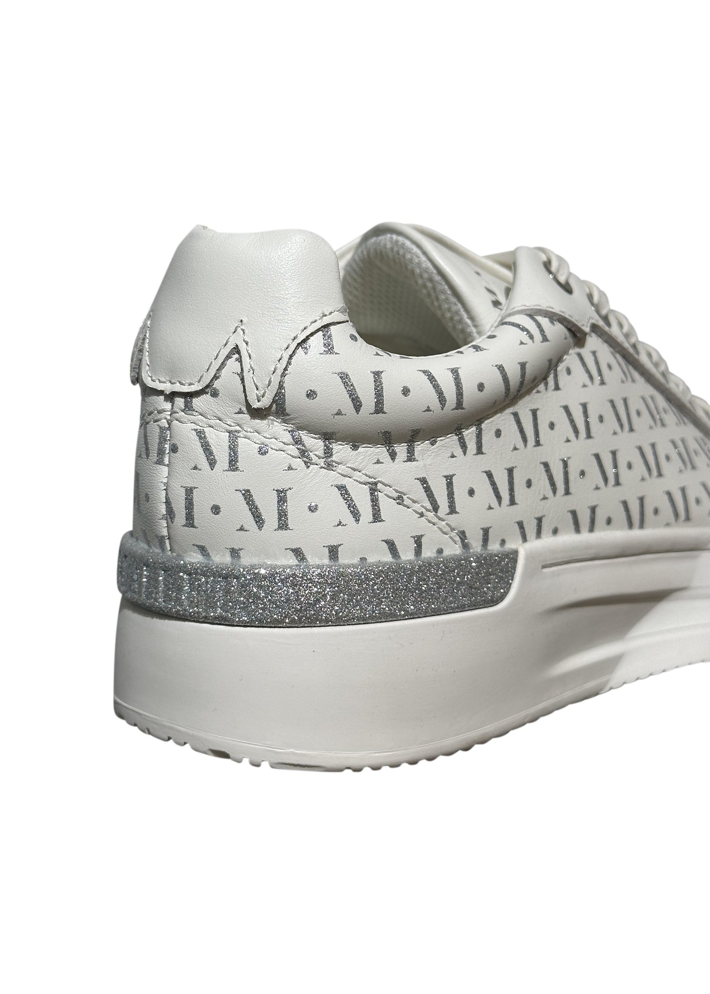 Mallet Womens GRFTR Monogram Glitter Trainer 400097 White Silver